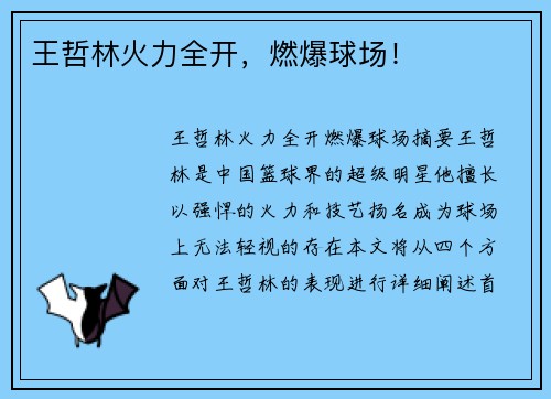 王哲林火力全开，燃爆球场！